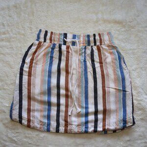 A New Day Striped Skirt Sz S Drawstring Elastic Waist Pockets Linen Blend